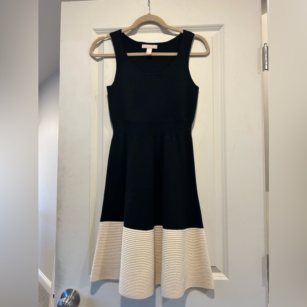 Banana Republic Women's Merino Wool Dress Black Cream Sleeveless